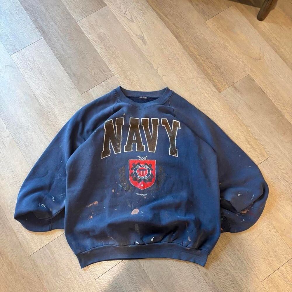 American-vintage Men's Navy and Black Sweatshirt